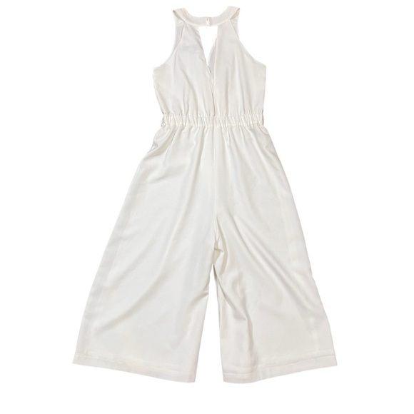 Adelyn Rae Wide Leg White Crop Jumpsuit Sz XS Culotte Belted Sleeveless Surplice - Picture 2 of 10